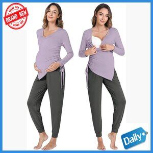 X-Large Maternity Nursing Pajama Set Viscose Bamboo Long Sleeve Sleepwear